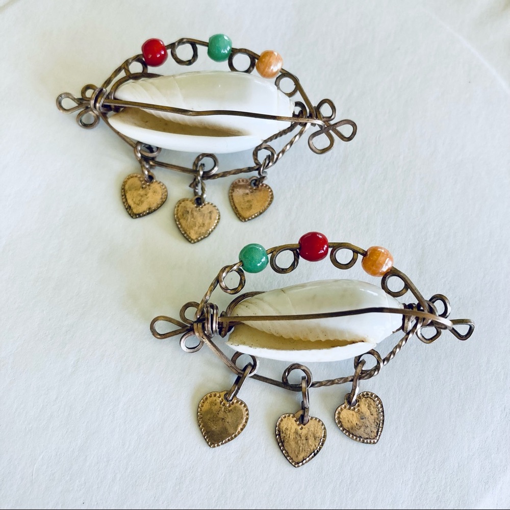 Vintage Wire Wrapped Shell Initials Brooch (Pair) Handmade Heirloom Jewelry - Picture 5 of 6